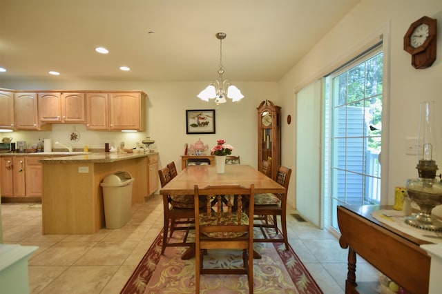 51 Fielding Ln, South Burlington, VT 05403 - dining space with a chandelier, recessed lighting, and light tile patterned floors