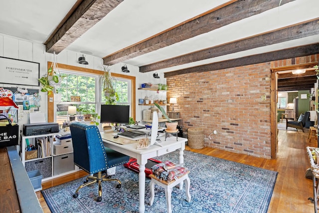 38 Piscataqua Rd, Dover, NH 03820 - office featuring hardwood / wood-style flooring, brick wall, and beam ceiling