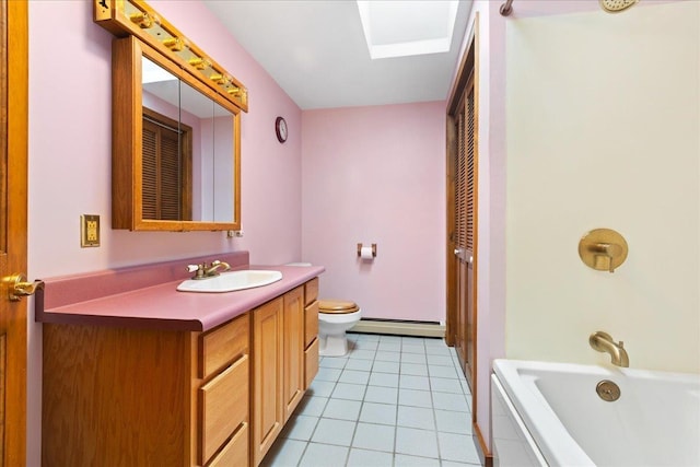110 W Milan Rd, Milan, NH 03588 - bathroom with a baseboard radiator, vanity, tile patterned floors, and shower / washtub combination