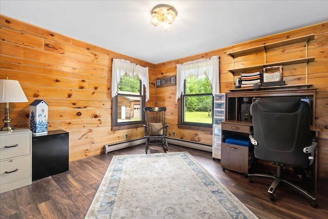 110 W Milan Rd, Milan, NH 03588 - office space featuring wooden walls, dark wood-style floors, and a baseboard heating unit