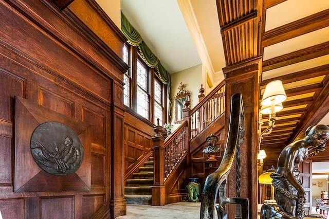 2 Croydon Brook Rd, Newport, NH 03773 - stairs with a high ceiling and wood walls