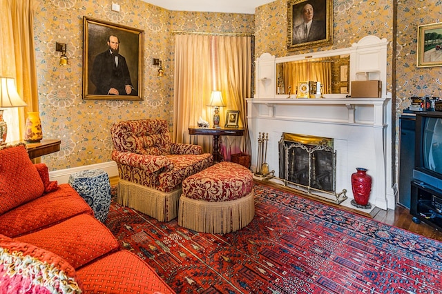 2 Croydon Brook Rd, Newport, NH 03773 - living room featuring wallpapered walls and a fireplace
