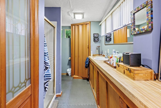 15 Milford St, Amherst, NH 03031 - full bath featuring a textured ceiling, vanity, and a shower with door