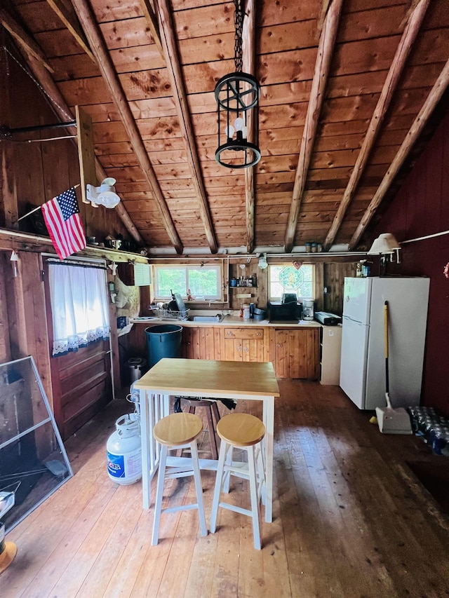 1533 Morey Rd, Sutton, VT 05867 - dining room with wooden ceiling, wood-type flooring, and wood walls