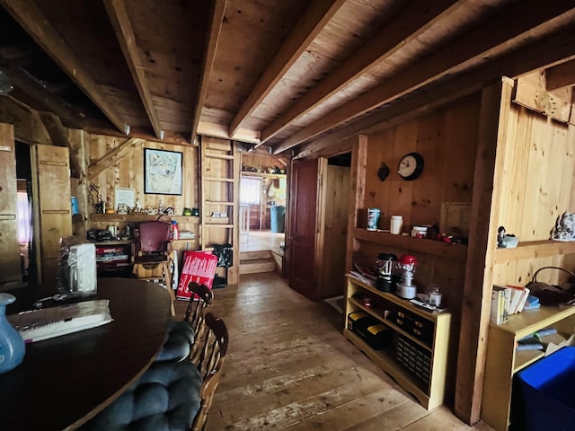 1533 Morey Rd, Sutton, VT 05867 - dining space with wooden walls and hardwood / wood-style flooring