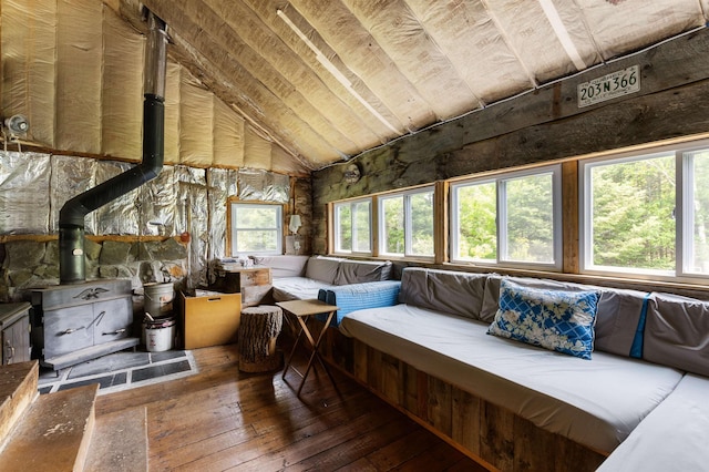 4121 Canaan Hill Rd, Canaan, VT 05903 - sunroom with a wood stove and lofted ceiling
