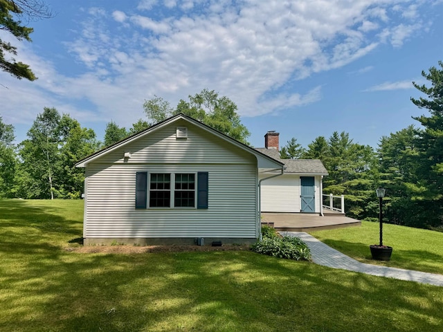 653 Skyboro E Rd, Pownal, VT 05261 - view of home's exterior featuring a chimney and a lawn