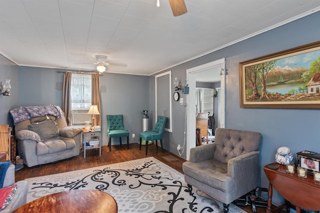 3123 Carter Hill Rd, Highgate, VT 05488 - living room with a ceiling fan, ornamental molding, and wood finished floors