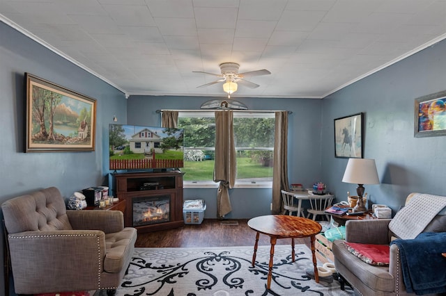 3123 Carter Hill Rd, Highgate, VT 05488 - living room with crown molding, a ceiling fan, and wood finished floors