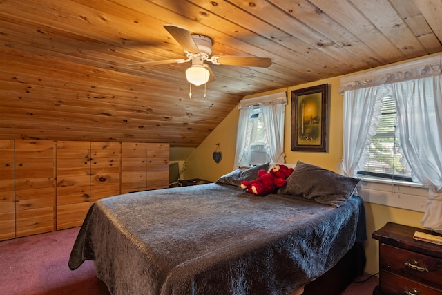 3123 Carter Hill Rd, Highgate, VT 05488 - bedroom featuring wooden ceiling, carpet flooring, lofted ceiling, and ceiling fan