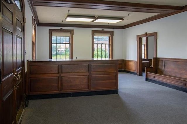 18 Bridge St, Rockingham, VT 05101 - interior space featuring carpet floors, ornamental molding, and a wainscoted wall
