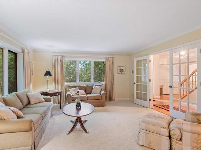 66 Dunder Rd, Burlington, VT 05401 - carpeted living area featuring healthy amount of natural light, crown molding, and french doors