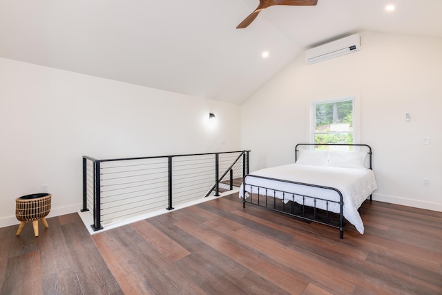 427 Weirs Blvd Unit 3, Laconia, NH 03246 - bedroom featuring an AC wall unit, lofted ceiling, wood finished floors, recessed lighting, and ceiling fan