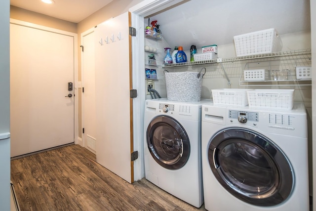 267 Village Cir Unit V-15, Killington, VT 05751 - laundry area with washing machine and clothes dryer, wood finished floors, and recessed lighting