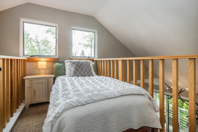 267 Village Cir Unit V-15, Killington, VT 05751 - bedroom featuring vaulted ceiling and carpet