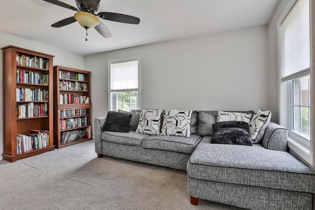 9 Mountain Rd, Goffstown, NH 03045 - carpeted living area with a ceiling fan