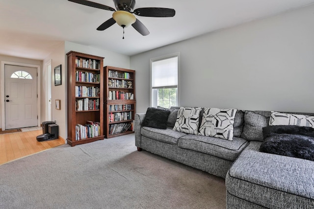 9 Mountain Rd, Goffstown, NH 03045 - carpeted living room featuring a ceiling fan