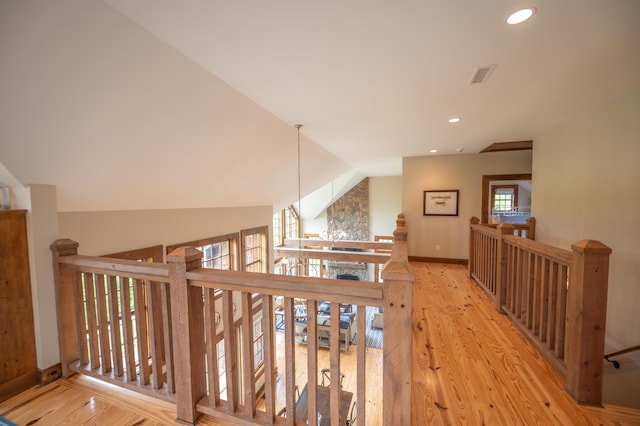 56 Coldbrook Xing, Wilmington, VT 05363 - corridor with an upstairs landing, wood finished floors, and recessed lighting