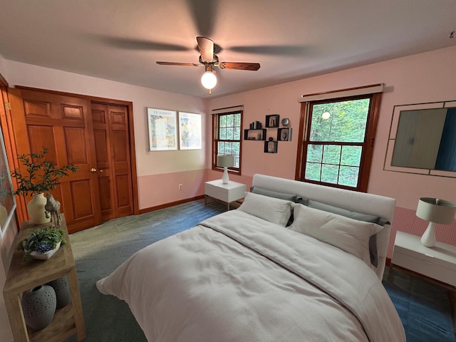 12 Juniper Ridge Rd, Exeter, NH 03833 - carpeted bedroom featuring a ceiling fan and a closet