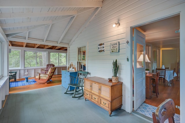 28 Brook Ln, Conway, NH 03818 - sunroom featuring wood finished floors, wooden walls, and wood ceiling