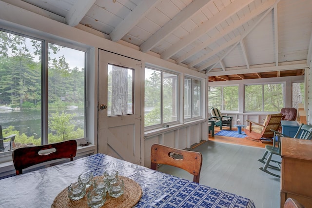 28 Brook Ln, Conway, NH 03818 - sunroom / solarium featuring wood finished floors, plenty of natural light, and wooden ceiling