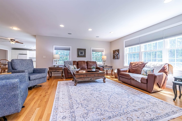48 Cider Mill Rd, Bedford, NH 03110 - living area featuring ceiling fan, light wood-style flooring, and recessed lighting