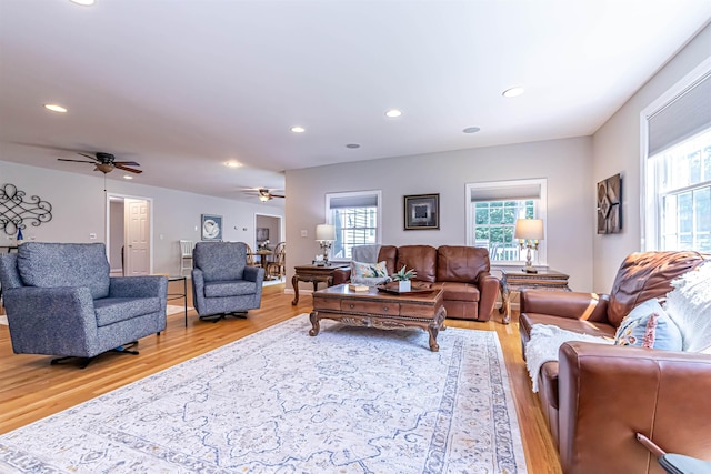 48 Cider Mill Rd, Bedford, NH 03110 - living area with a ceiling fan, healthy amount of natural light, wood finished floors, and recessed lighting