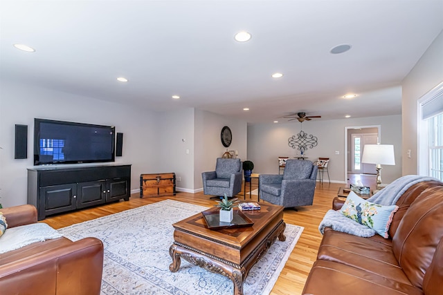 48 Cider Mill Rd, Bedford, NH 03110 - living room with a ceiling fan, recessed lighting, and light wood-type flooring