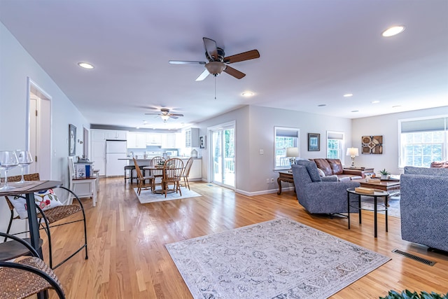 48 Cider Mill Rd, Bedford, NH 03110 - living area with a ceiling fan, light wood-type flooring, and recessed lighting