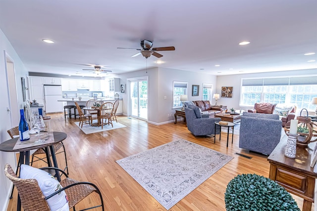 48 Cider Mill Rd, Bedford, NH 03110 - living area with ceiling fan, light wood-style flooring, and recessed lighting