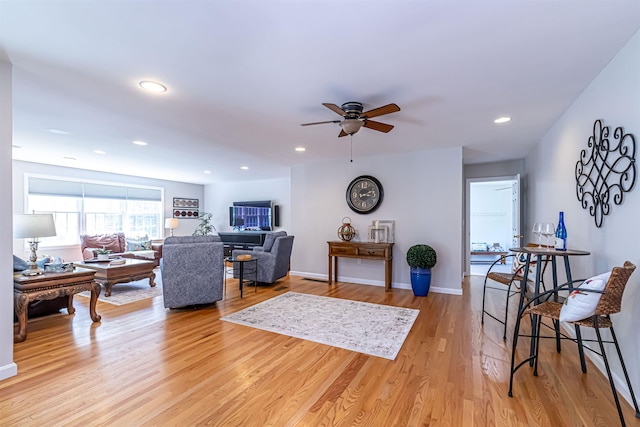 48 Cider Mill Rd, Bedford, NH 03110 - living area with ceiling fan, light wood finished floors, and recessed lighting