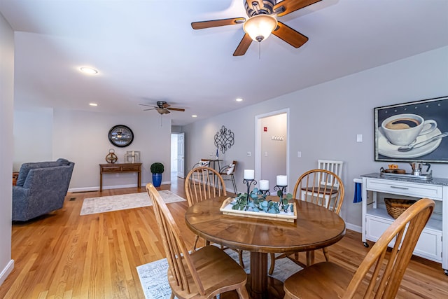 48 Cider Mill Rd, Bedford, NH 03110 - dining area with ceiling fan, light wood-type flooring, and recessed lighting