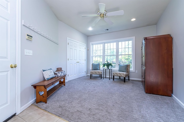 48 Cider Mill Rd, Bedford, NH 03110 - sitting room with light colored carpet, ceiling fan, and recessed lighting