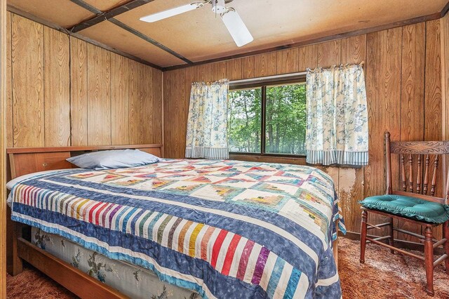 11 Dearborn Rd, Wakefield, NH 03830 - bedroom featuring wood walls and ceiling fan
