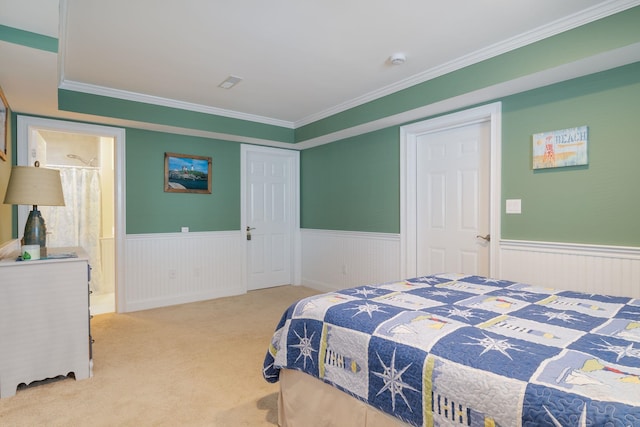5 Fellows Ave, Hampton, NH 03842 - bedroom featuring wainscoting, ornamental molding, carpet, and ensuite bathroom