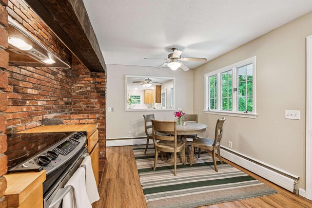 8 Willow Spring Ln, Hanover, NH 03755 - dining area featuring wood finished floors, a baseboard heating unit, and a ceiling fan