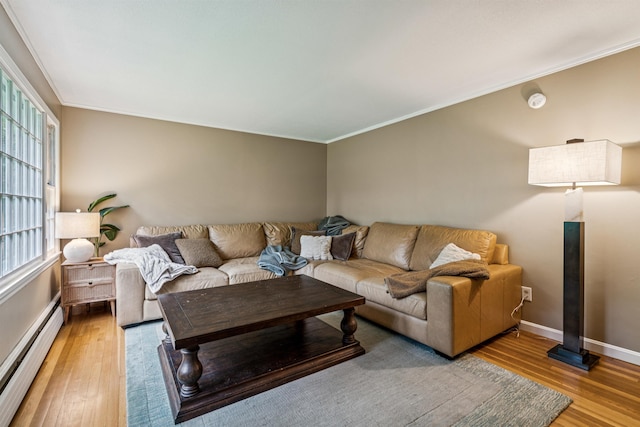 8 Willow Spring Ln, Hanover, NH 03755 - living room featuring light wood finished floors, baseboard heating, and crown molding
