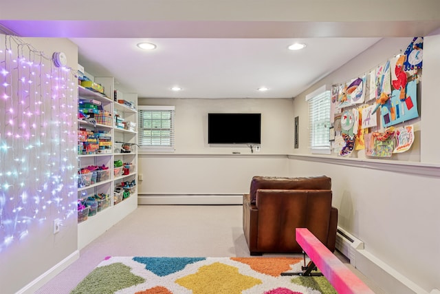 8 Willow Spring Ln, Hanover, NH 03755 - game room featuring a baseboard heating unit, plenty of natural light, recessed lighting, and carpet flooring