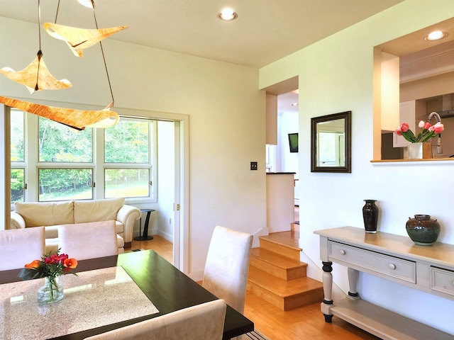 201 Lower Judson Ln, Stowe, VT 05672 - dining area featuring light wood-style flooring and recessed lighting