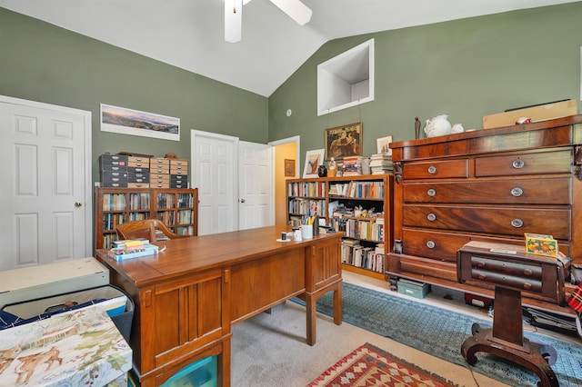 4 June Bug Ln, Wolfeboro, NH 03894 - office featuring carpet flooring, a ceiling fan, and high vaulted ceiling