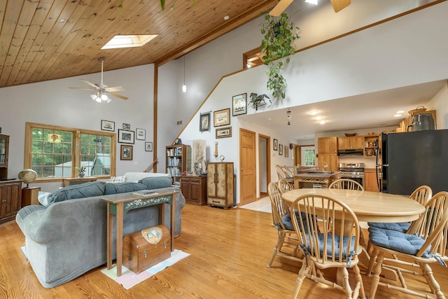 481 New Orchard Rd, Epsom, NH 03234 - living area with ceiling fan, high vaulted ceiling, light wood finished floors, and a skylight