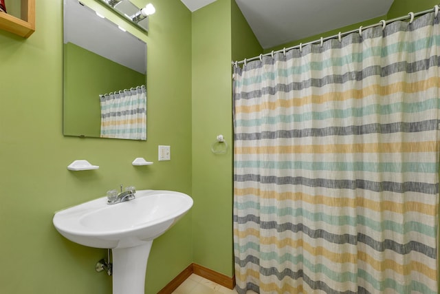 481 New Orchard Rd, Epsom, NH 03234 - full bath featuring tile patterned floors and curtained shower