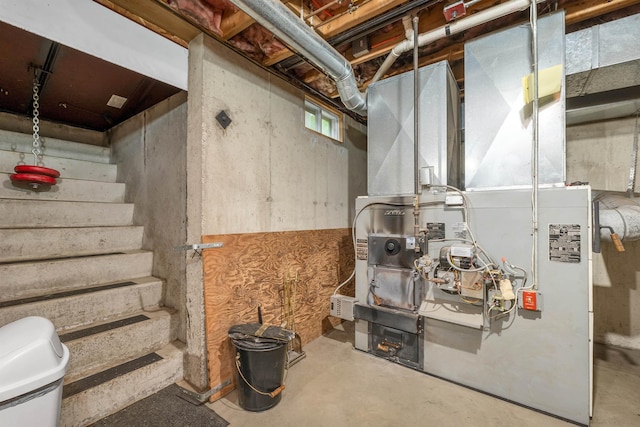 481 New Orchard Rd, Epsom, NH 03234 - below grade area featuring stairway and heating unit