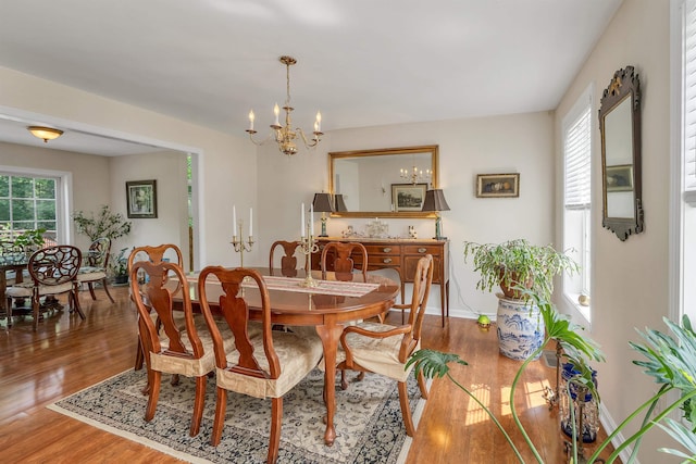 148 Deer Meadow Rd, Pittsfield, NH 03263 - dining space with plenty of natural light, a chandelier, and wood finished floors