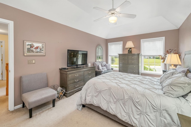 148 Deer Meadow Rd, Pittsfield, NH 03263 - carpeted bedroom with vaulted ceiling and ceiling fan