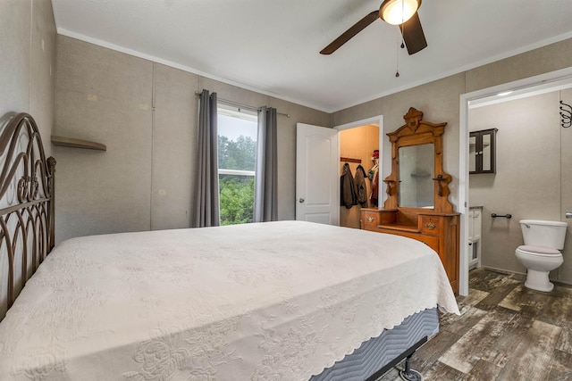 205 Windsor Rd, Hillsborough, NH 03244 - bedroom featuring dark wood-style floors, crown molding, ensuite bathroom, and ceiling fan