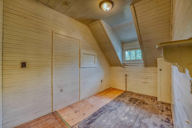 34 Union St, Littleton, NH 03561 - additional living space featuring wooden walls, wood-type flooring, lofted ceiling, and wooden ceiling