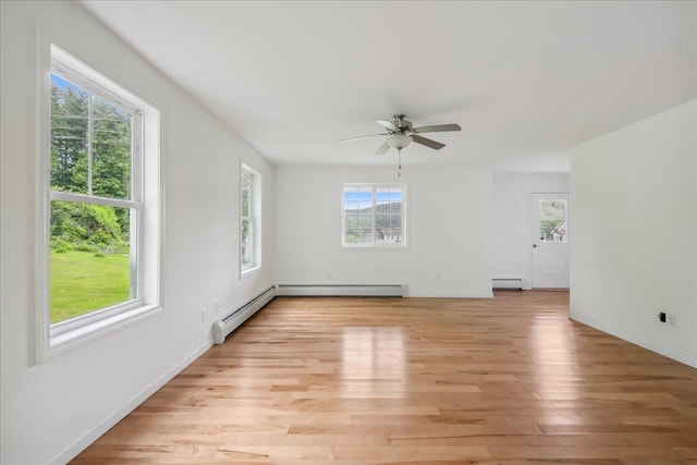 54 Gallagher Acres Ext, Moretown, VT 05676 - unfurnished room featuring light wood-style floors, ceiling fan, a baseboard heating unit, and a baseboard radiator