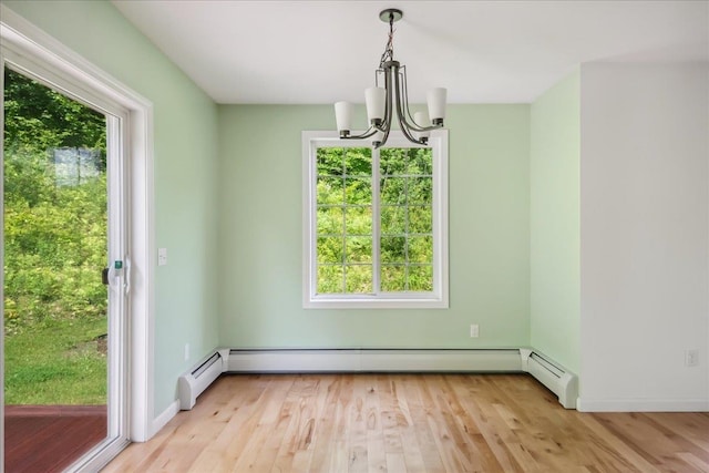 54 Gallagher Acres Ext, Moretown, VT 05676 - unfurnished dining area with a chandelier, light wood-style flooring, and baseboard heating