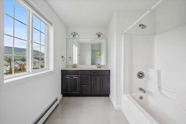 54 Gallagher Acres Ext, Moretown, VT 05676 - full bath featuring baseboard heating, shower / tub combination, double vanity, and plenty of natural light